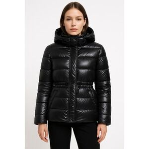 Zara Woman Down Jacket Puffer Coat Black Hooded Drawstring Waist‎ Pockets
Size S